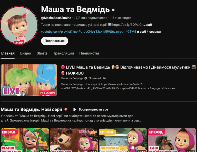 YouTube-канал «Маша та Ведмідь»: Українська версія